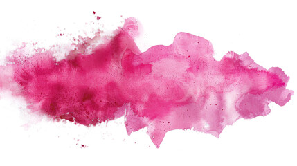 Dynamic pink watercolor smear with splatter elements, artful and expressive on white