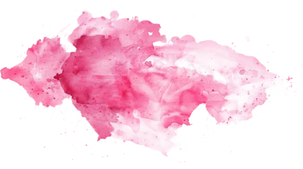 Fotobehang A dynamic and bright abstract stain of pink watercolor on a white canvas, symbolizing excitement and artistic flair © Daniel