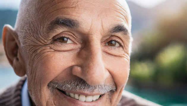 ritratto nonno calvo baffi anziano sorriso 