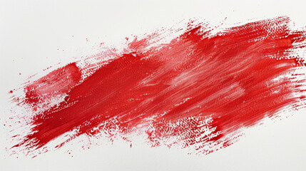 Vibrant red paint stroke with texture, dynamic movement against a pure white canvas