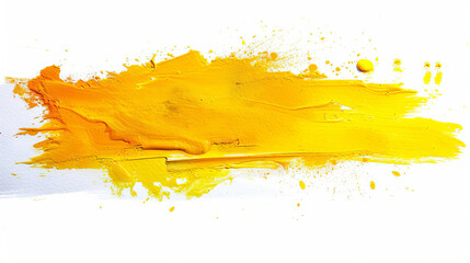 A splash of vivid yellow paint with an expressive smear across a stark white background - obrazy, fototapety, plakaty