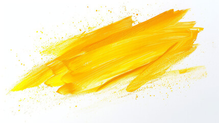 A bold brushstroke of bright yellow paint on a white background symbolizes optimism and warmth - obrazy, fototapety, plakaty