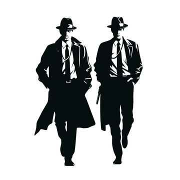 Zwei Geheimagenten in schwarz-weiß vektor
