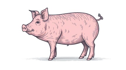  a pig that is standing up with its head turned to look like it's in the middle of a pig's body, it's body, with a.