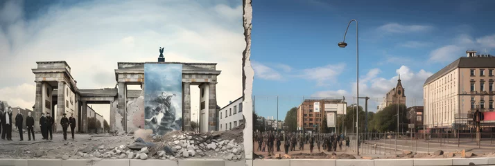 Foto op Canvas Berlin Wall: A Symbol of Division and Reunification - Before and After © Leonard