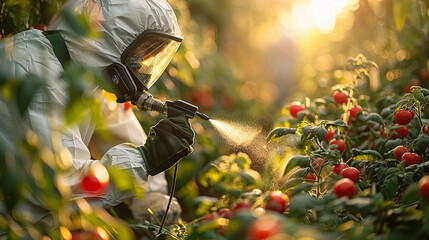 person fertilizing tomato plantation, gmo, non-gmo, farming, agriculture - obrazy, fototapety, plakaty