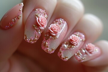 Nail art mastery: a captivating showcase of 3d three-dimensional elegance, featuring beautiful design adorning nails, blending creativity, style, intricate craftsmanship for a chic and trendy look.