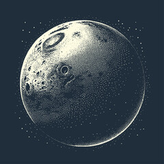 Planet in Cosmos. Vintage woodcut stipple engraving vector illustration. - obrazy, fototapety, plakaty
