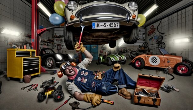 High-Flying Repairs: The Mechanic's Whimsical Workshop