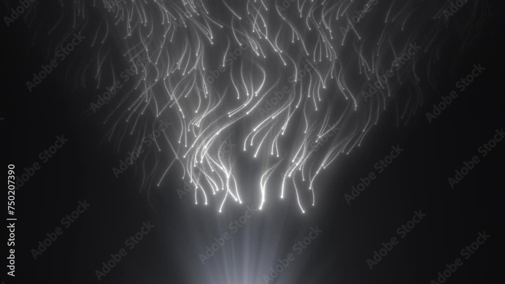 Sticker Particle rain. Luminous dots falling from top to bottom heading towards the light source. Line animation. White particles on black background Abstract background 4K