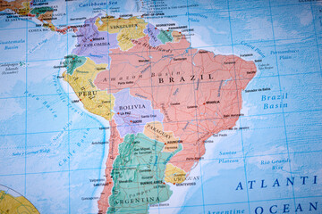 Fototapeta na wymiar Brazil Bolivia Peru on the world map