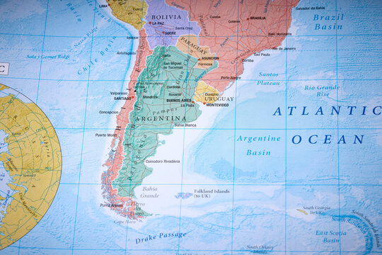 Argentina Chile on world map close up
