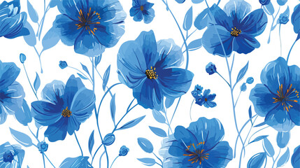 Floral pattern cartoon blue seamless flowers on whit