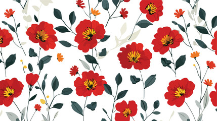 Floral pattern red cartoon seamless flowers on white