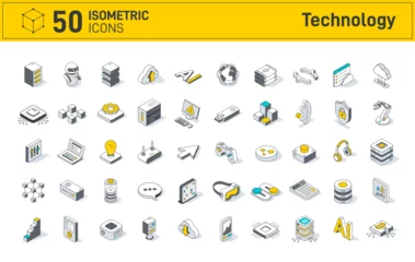 Technology isometric icon. Modern outline line 3d style. Global Connection, Cloud Data Technology Services, Information Technology. Abstract Electronics. © shendart