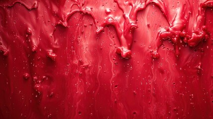  a close up of a red wall with drops of water on it and a red wall in the background that has been painted with red and has a lot of water droplets on it.
