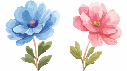 Flower blooming pink and blue cartoon plant isolated