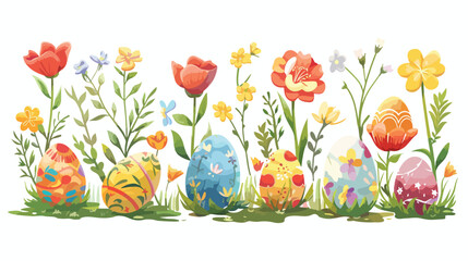 Flowers and eggs Easter vector illustration set isol