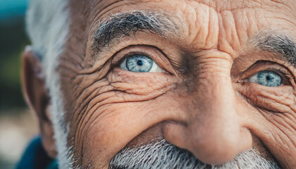 ritratto uomo anziano occhi azzurri rughe  - obrazy, fototapety, plakaty