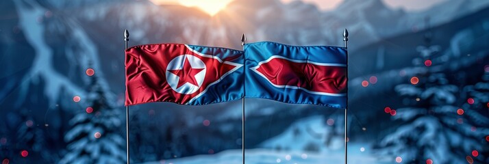 Two Crossed Flags North Korea Poland, Background Images , Hd Wallpapers - obrazy, fototapety, plakaty