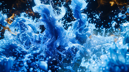 Abstract water background with a blue pattern, showcasing the liquid texture and macro closeup of...