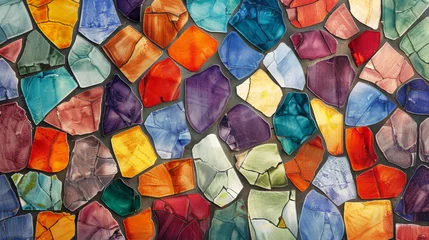 Abwaschbare Fototapete Befleckt Colorful mosaic pattern with multi-hued translucent stained-glass pieces capturing light and texture in an artful display