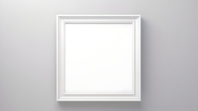 template of white empty wooden picture frame on gray simple wall