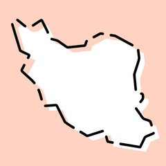 Iran country simplified map. White silhouette with black broken contour on pink background. Simple vector icon