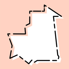 Mauritania country simplified map. White silhouette with black broken contour on pink background. Simple vector icon