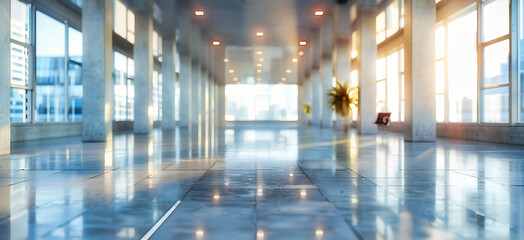 Fototapeta premium Abstract modern corridor architecture in business building, empty and bright design with futuristic elements