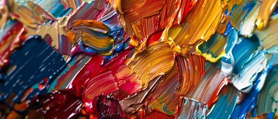 Fotobehang Close-up of colorful thick paint strokes creating a visually striking and textured abstract image © Daniel