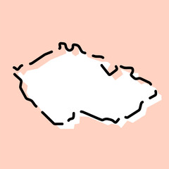 Czech Republic country simplified map. White silhouette with black broken contour on pink background. Simple vector icon