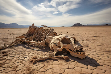 Skeleton in the desert, desert skeleton, skeleton of a dead animal in the desert