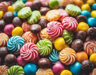 Fototapeta na wymiar table background full of colorful vibrant candies. sugar addiction concept.