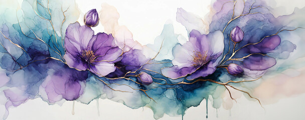Piękne fioletowe kwiaty abstrakcja. Tapeta motyw kwiatowy - obrazy, fototapety, plakaty