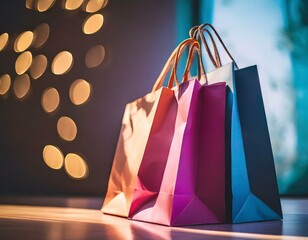 pastel elegant shopping concept with pastel shopping bags scattered in a visually appealing, mock up, black friday shopping concept with empty space for banner