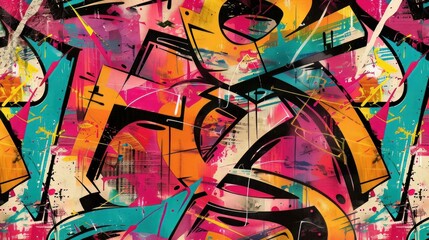 A vivid graffiti seamless pattern with a grunge effect is showcased - obrazy, fototapety, plakaty