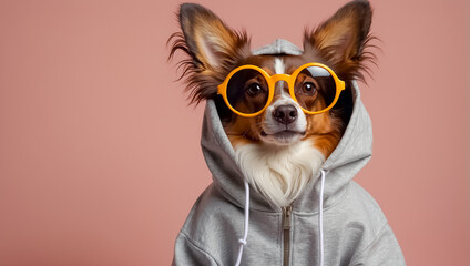 fashionable dog with sunglasses and hoodie