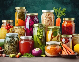 jars of pickled vegetables, health lifestyle concept, help for health nutrition diet for everyone everyday