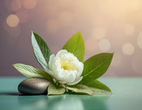 An image depicting the concept of holistic health and wellness, featuring a soothing pastel lotus flower in calm colors