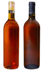 Two glass bottles with rose wine closed with a cork.