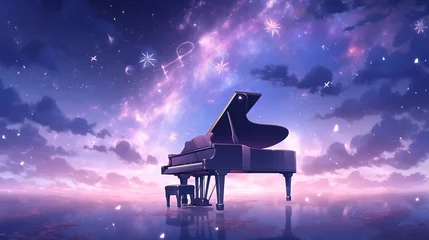 Fotobehang 幻想的な夜空とグランドピアノ © 詩織 岡部