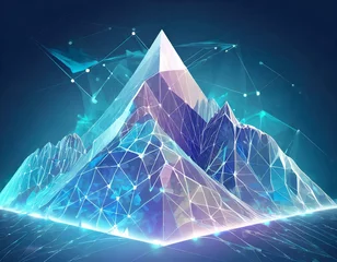 Papier Peint photo Lavable Montagnes Hologram style mountain peak symbolizes the pinnacle of success and achievement in the era of human race climbing the corporation leader 