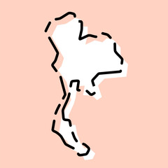 Thailand country simplified map. White silhouette with black broken contour on pink background. Simple vector icon