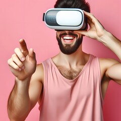 Naklejka premium Man Using VR and Smiling 
