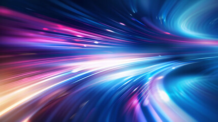 technology  curved high speed tunnel with shiny blue lights 