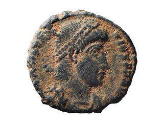 Ancient Roman bronze coin of Emperor Constantius II, 337-361 AD. Follis - obrazy, fototapety, plakaty