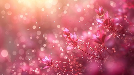 Pink flower bokeh blur background, creating a soft and dreamy atmosphere with delicate floral motifs.