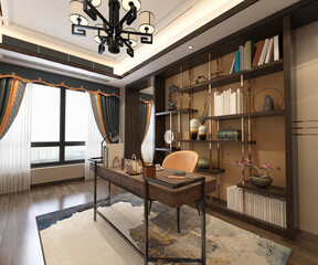 3d render of working room, study room, office interior