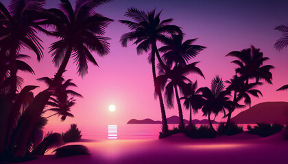 Vaporwave synthwave calm sunset at the beach